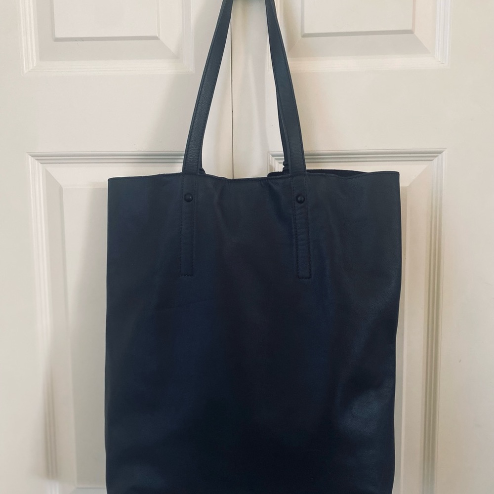 Loeffler Randall Leather Tote minimalist simple black leather the Row